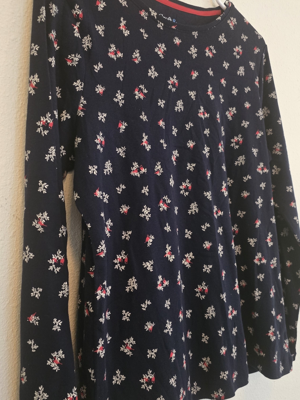 croft & barrow Navy Long Sleeve Tee with White and Red Floral Print